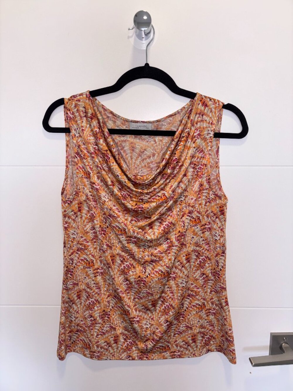 Tahari Arthur S. Levine Cowl Neck Print Blouse Size Medium